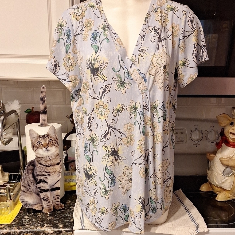 d Womens Lane Bryant Floral Stretch Short Sleeve Top 14/16